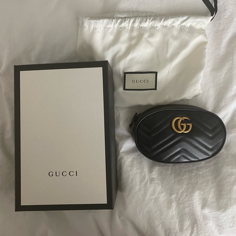 Gucci Calfskin Matelasse GG Marmont Belt Bag 75 30 Black